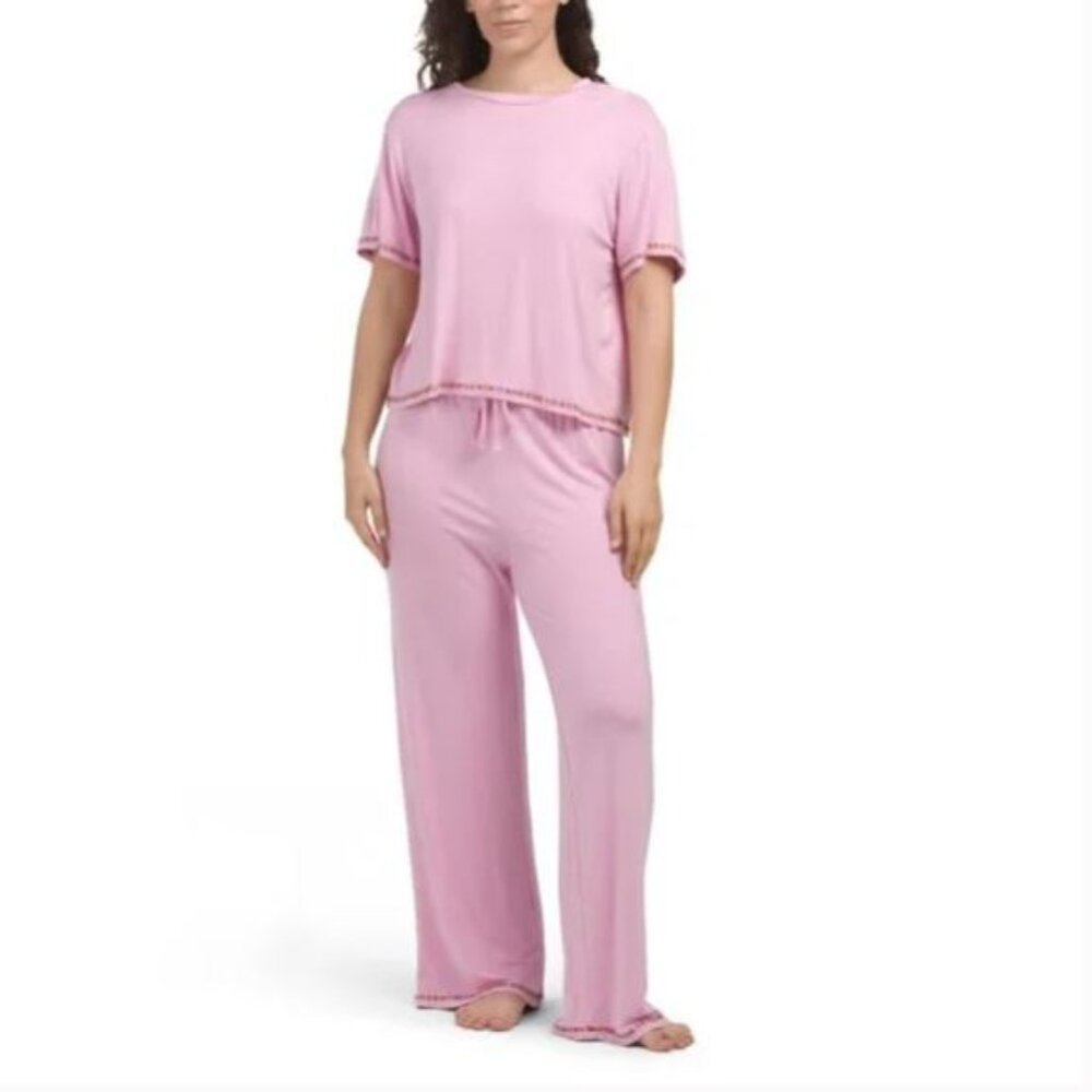 NWT HONEYDEW All American 2-piece Pink Pajama Set Short Sleeve Pull On Pants